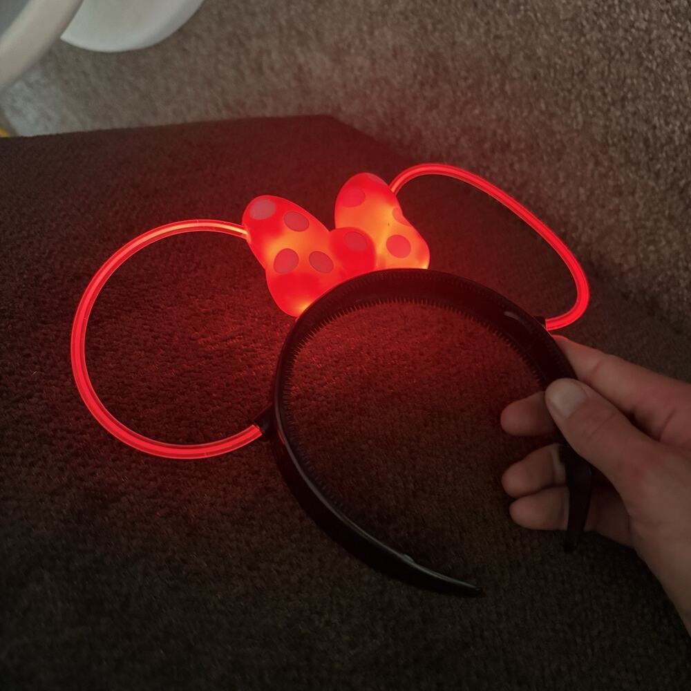 Disney Minnie Mouse Light Up Ears Headband Red Bow Polka Dot LED Park Accessory